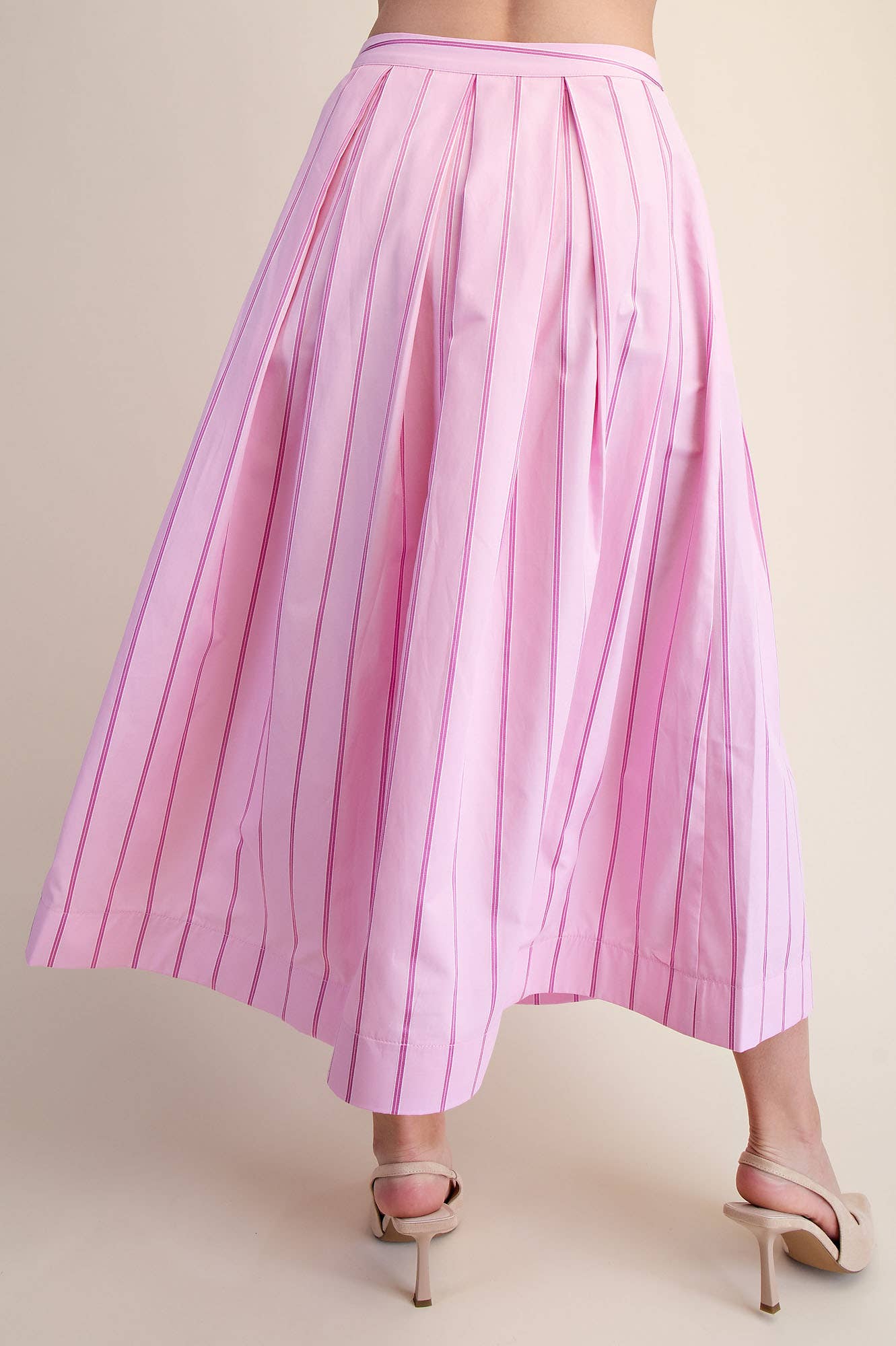 Midi Skirt Pleated Stripe With Pockets Modest Boutique Style