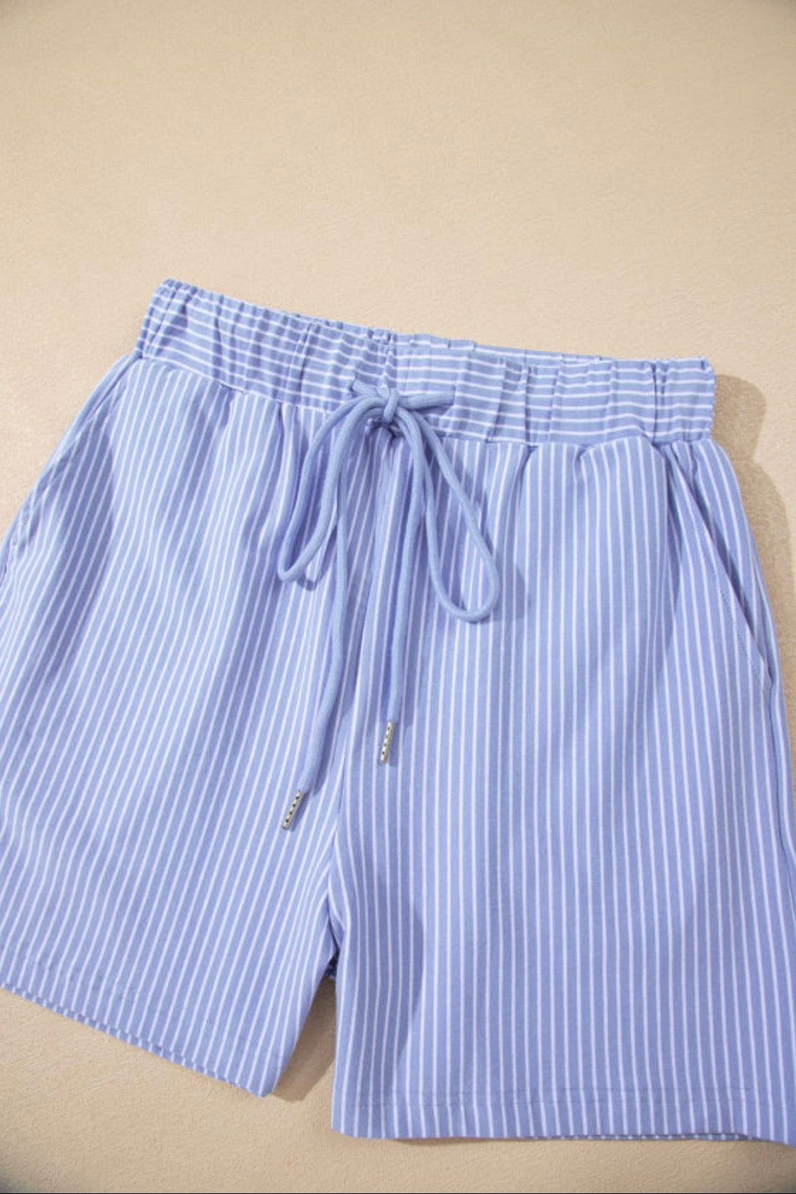 Two Piece Set Le Sage May Modest Boxy Top Elastic Shorts Blue Harbor Stripe