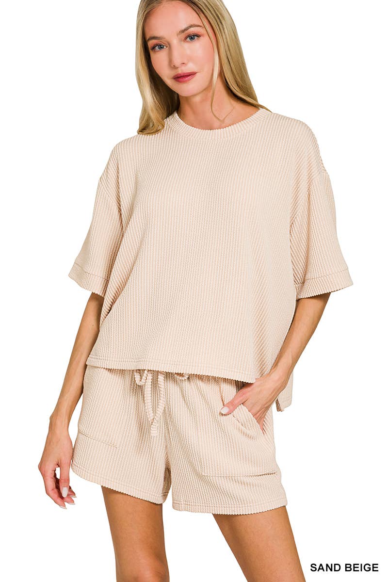 TShirt & Shorts Set Corded Ribbed
