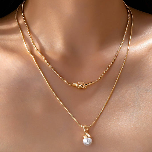 Layered Knot Necklace With Love Knot And Acorn Pendant For Gifts For Her