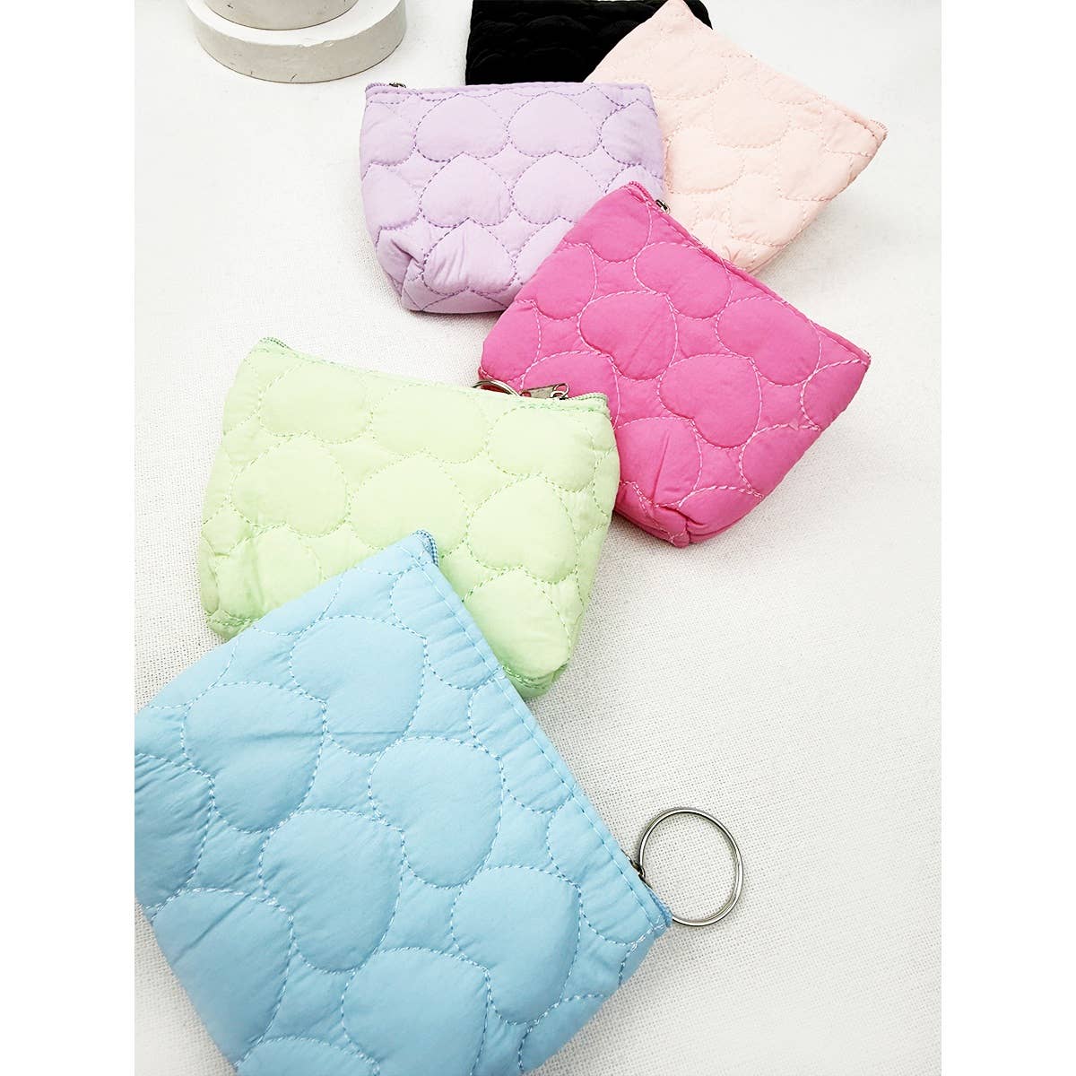 Coin Purse With Key Ring Heart Embossed Detail Mini Size Assorted Colors