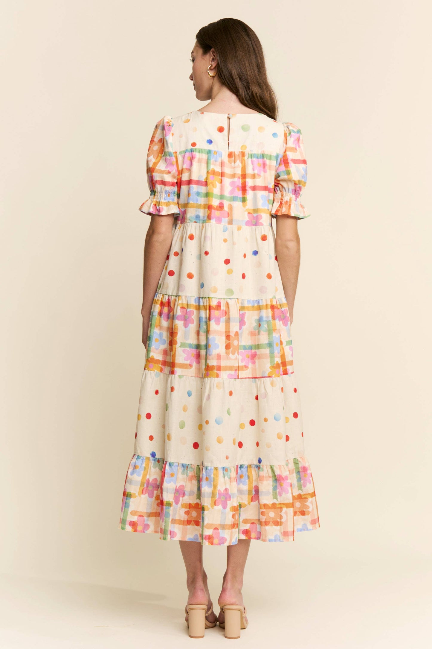 Maxi Dress - Modest Multicolor Floral Polka Dot With Pockets, 100 Percent Cotton