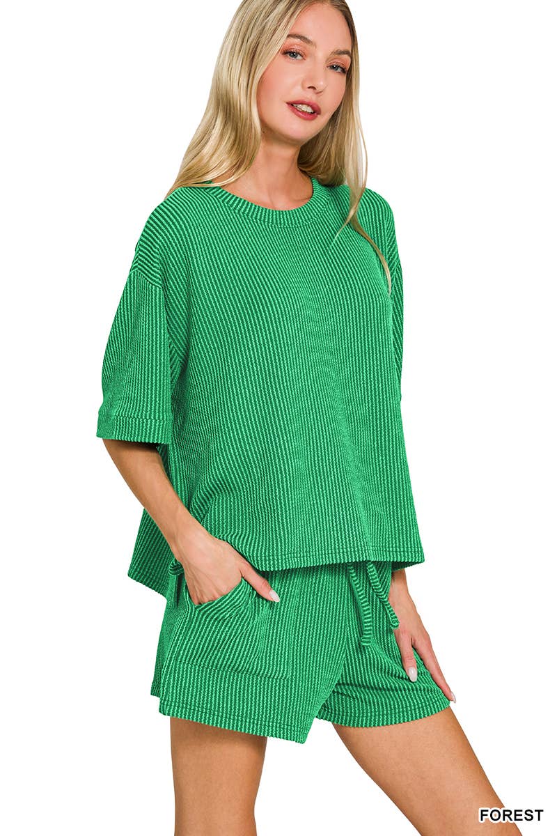 TShirt & Shorts Set Corded Ribbed