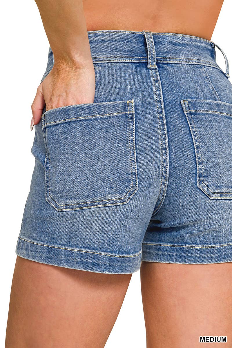 Denim Shorts With Utility Pockets - Stretch-Denim