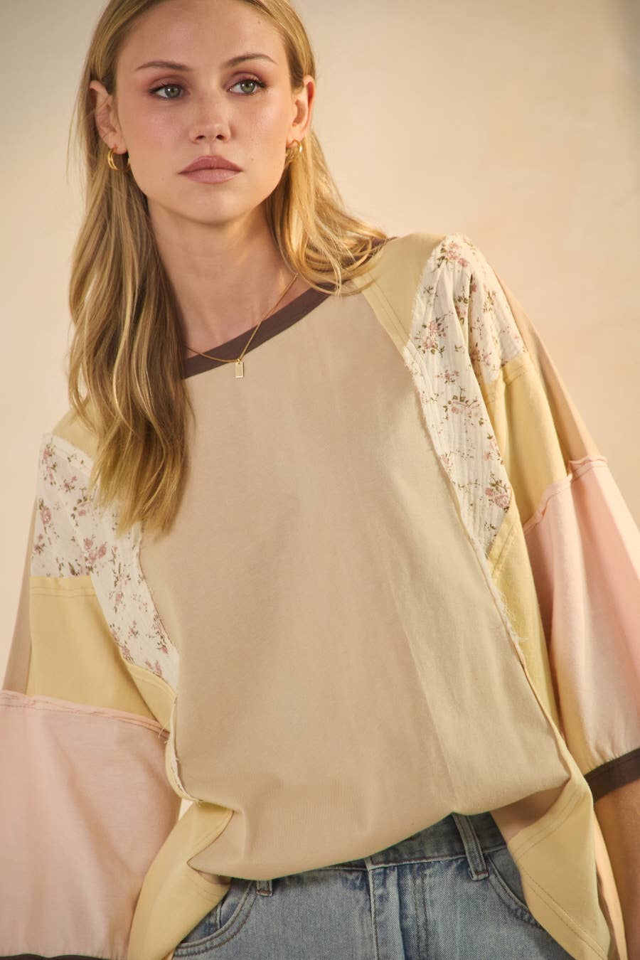 Plus Color Blocked Jersey Top With Floral Panels Modest Fashion Faith Based