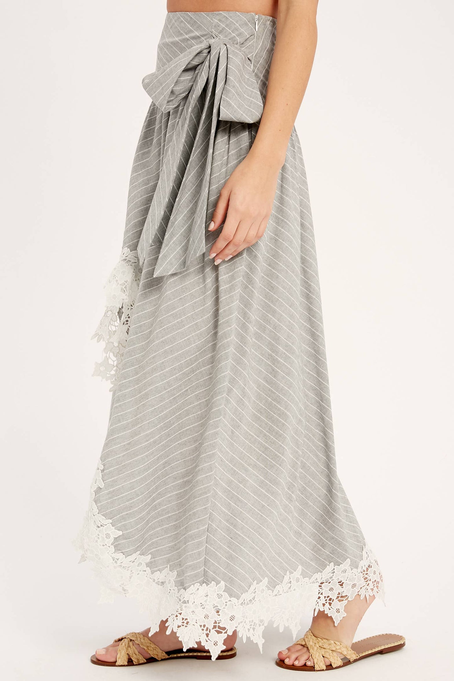 Wrap Maxi Skirt With Striped Lace Trim Fun Flirty Skirt