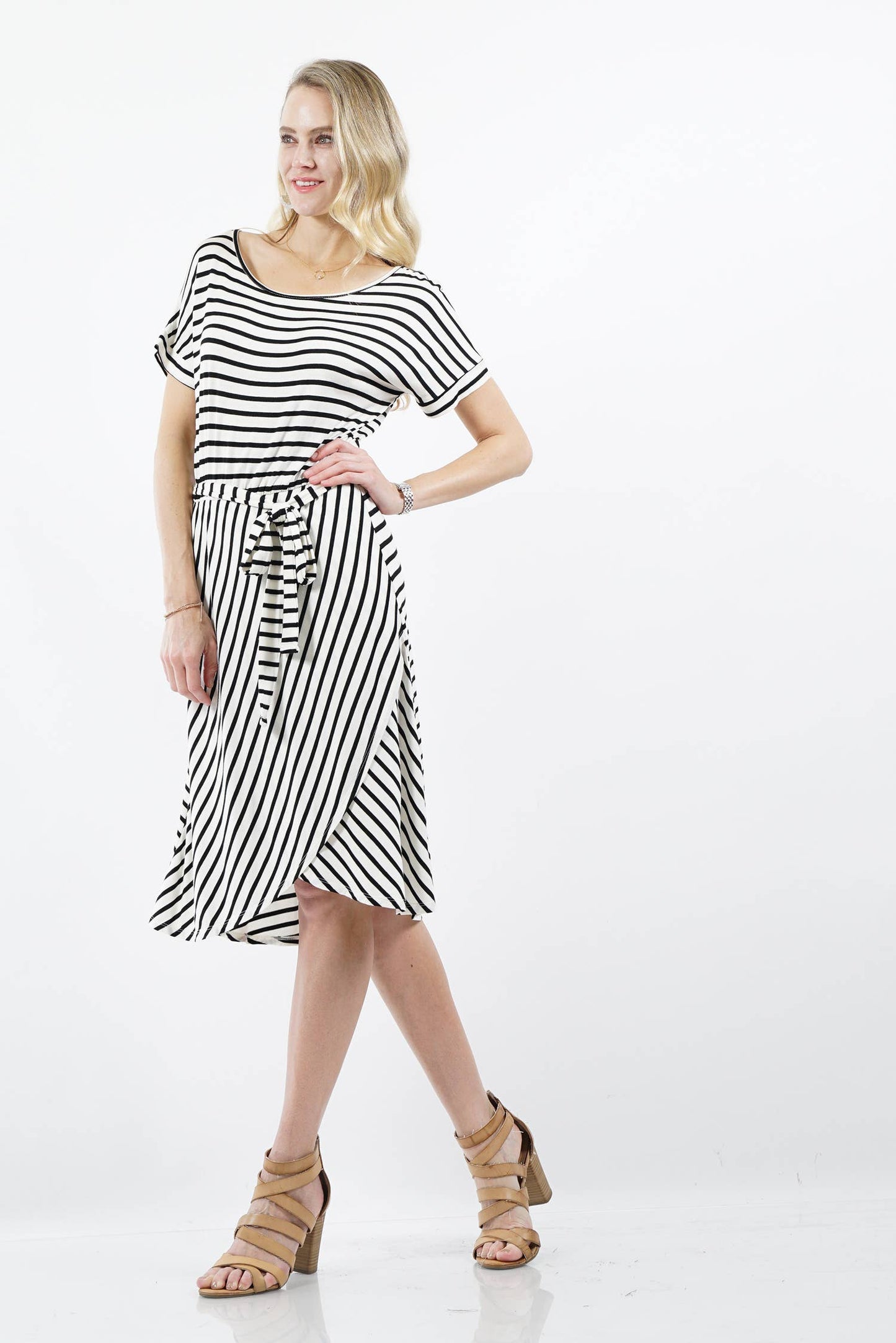 Tie At Waist Everyday Midi Dress - Modest, Tulip Hem