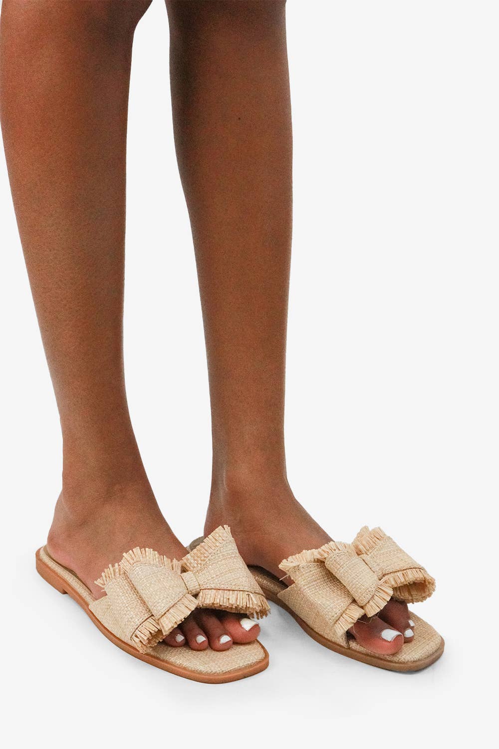 Sandals Raffia Bow Resort Stay Beachy Summer Flat Natural Tone