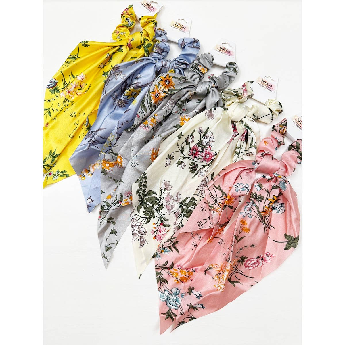 Hair Scrunchie Satin Floral Long Tail Accessory Modest Fashion