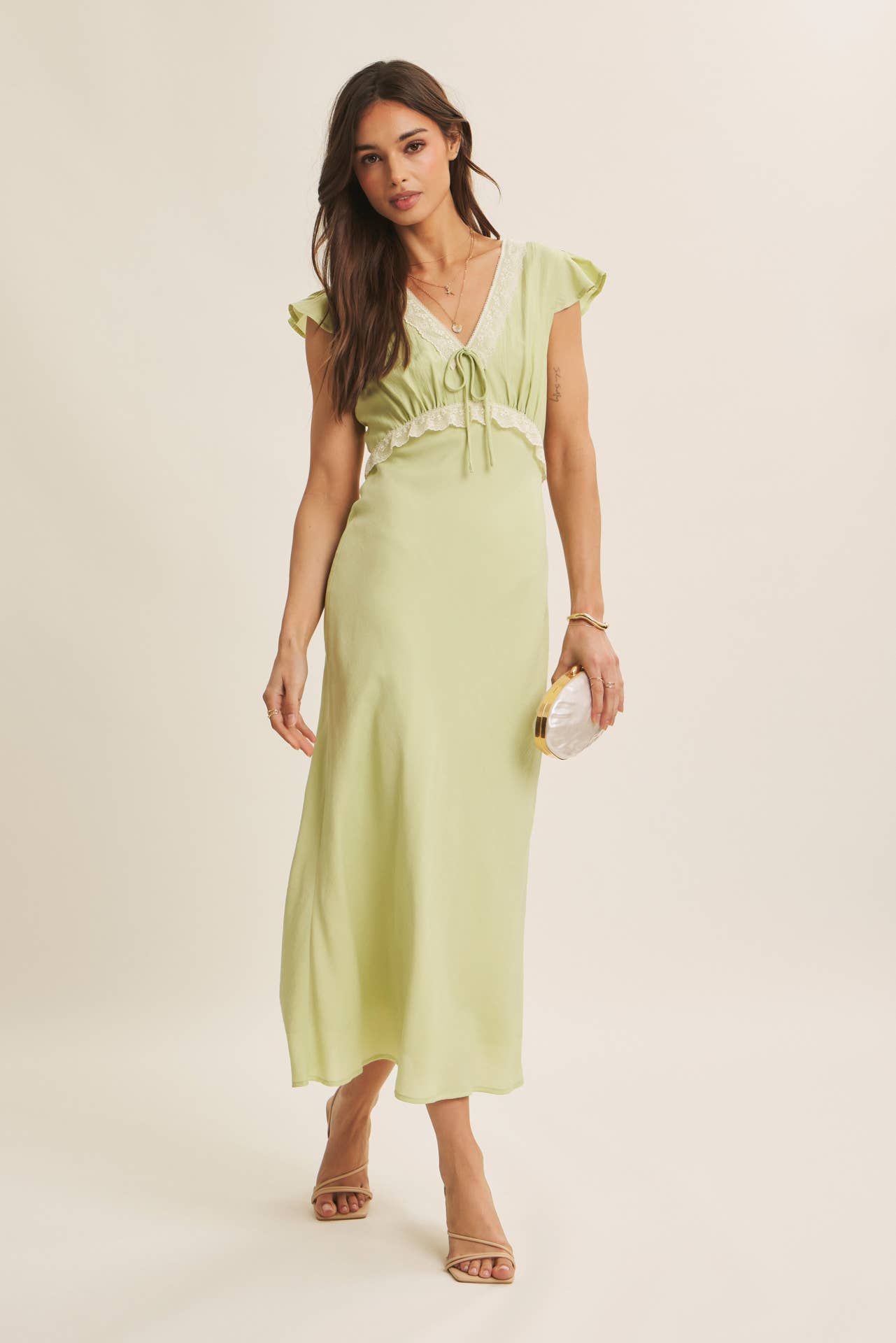 Midi Dress With Lace Trim Slim Fit Waist- Restock March 21st