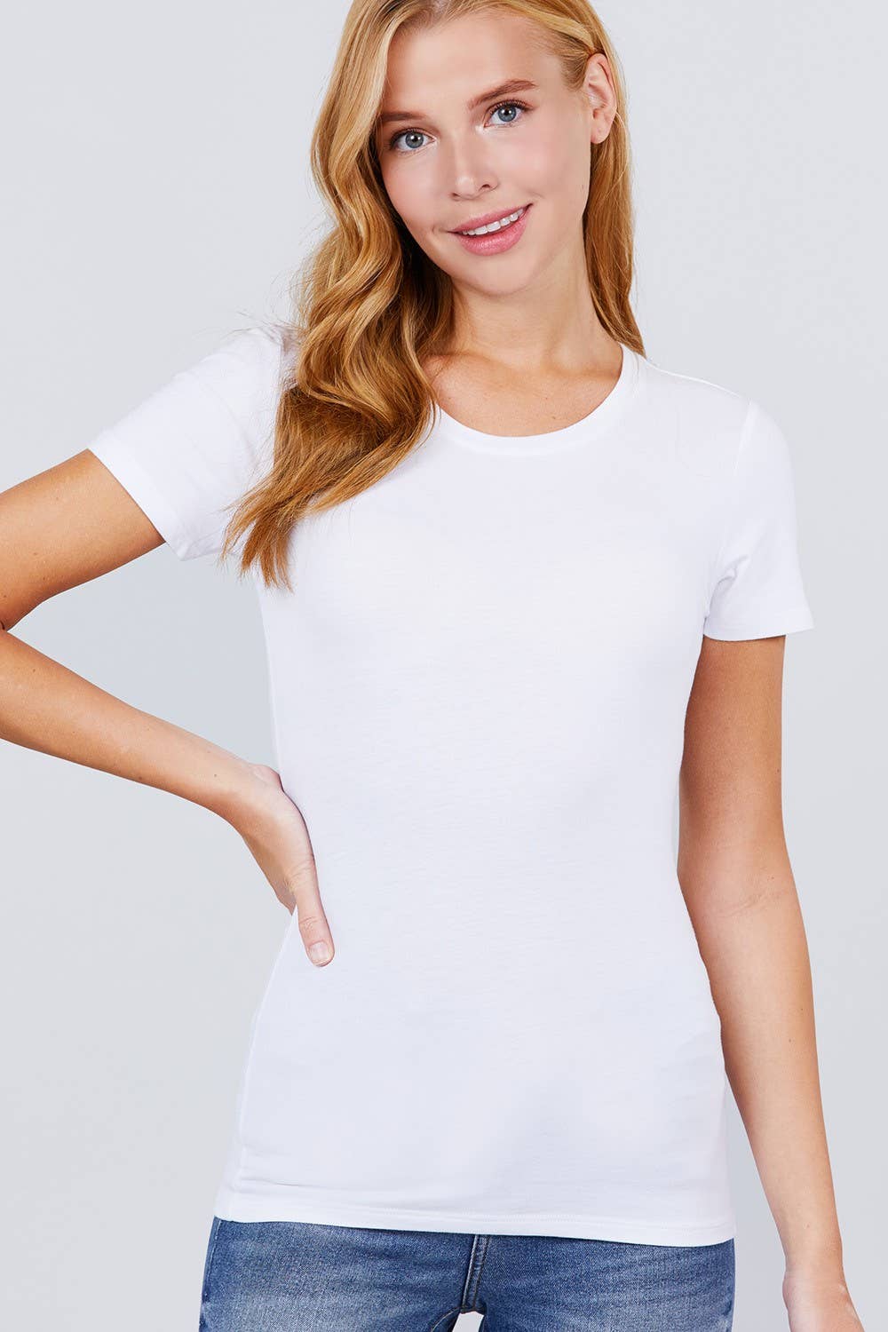 Cotton Jersey Top Fitted Short Sleeve Crew Neck Modest Fashion Faith Based Style