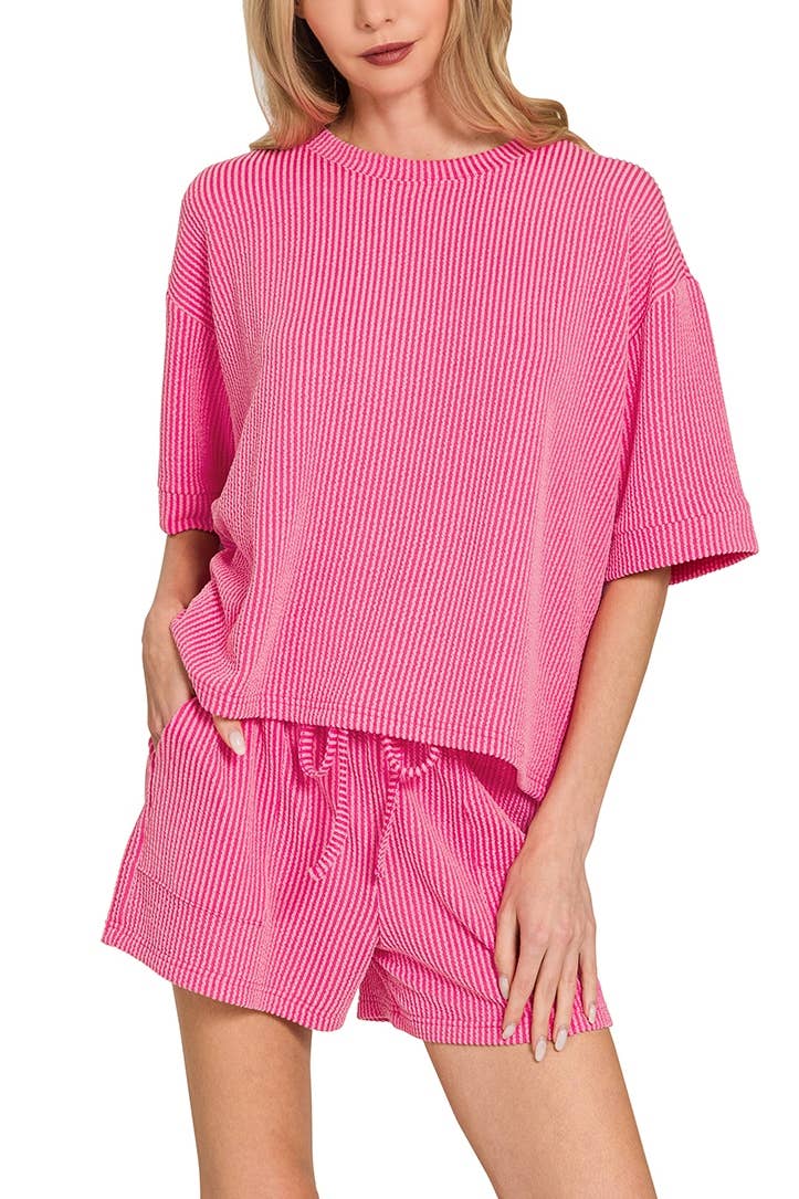 TShirt & Shorts Set Corded Ribbed