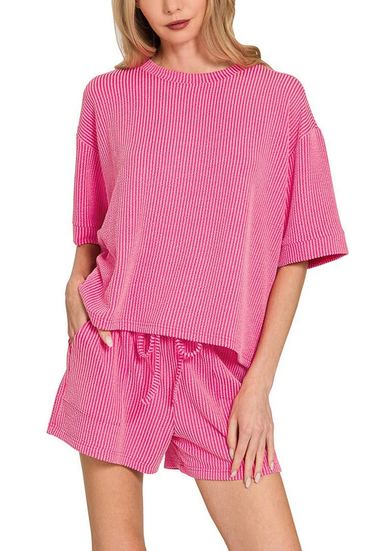 TShirt & Shorts Set Corded Ribbed