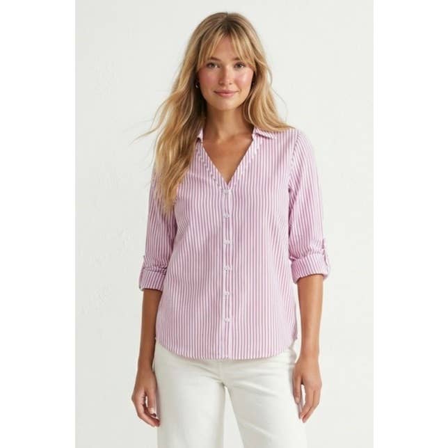 Shirt Striped Button Up Collar