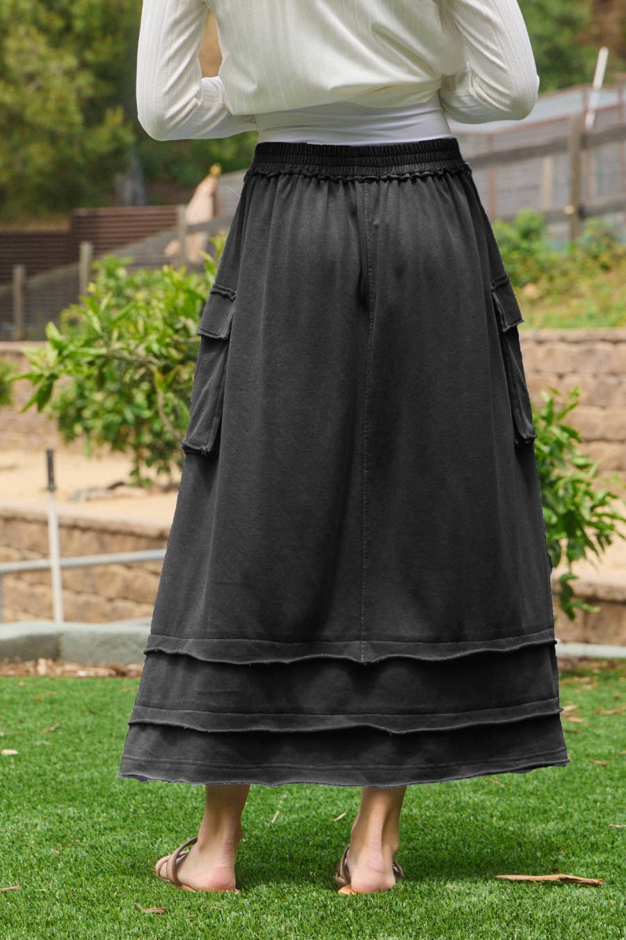 Skirt Plus Size Acid Washed French Terry Modest With Cargo Pockets And Seam Detail