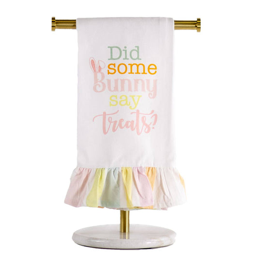 Hand Towel – Bunny Say Treats Ruffle – White And Multi Easter Gifts For Her