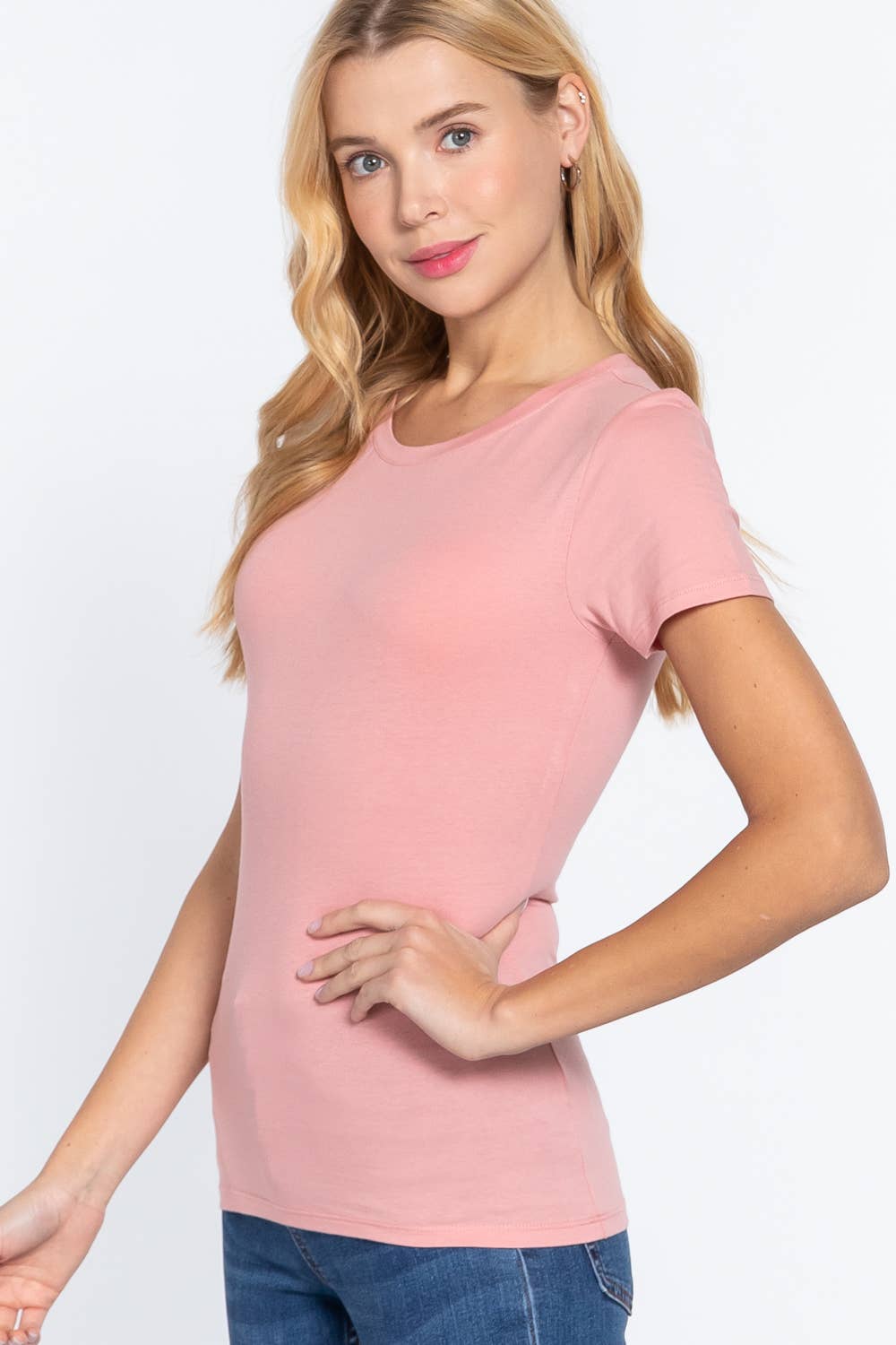 Cotton Jersey Top Fitted Short Sleeve Crew Neck Modest For Easter And Everyday