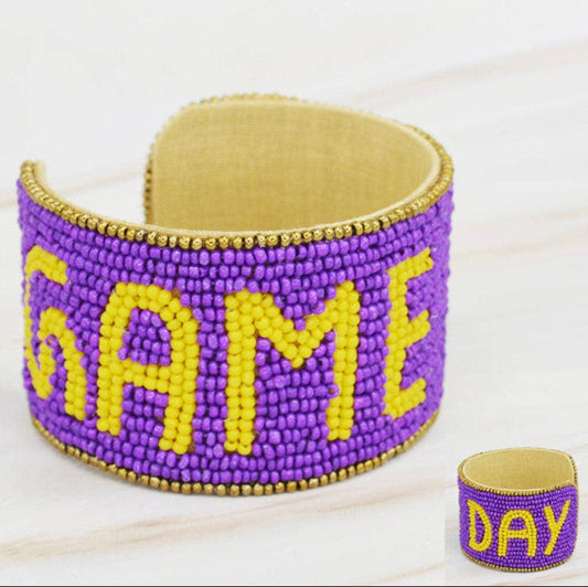 LSU Cuff Bracelet Beaded