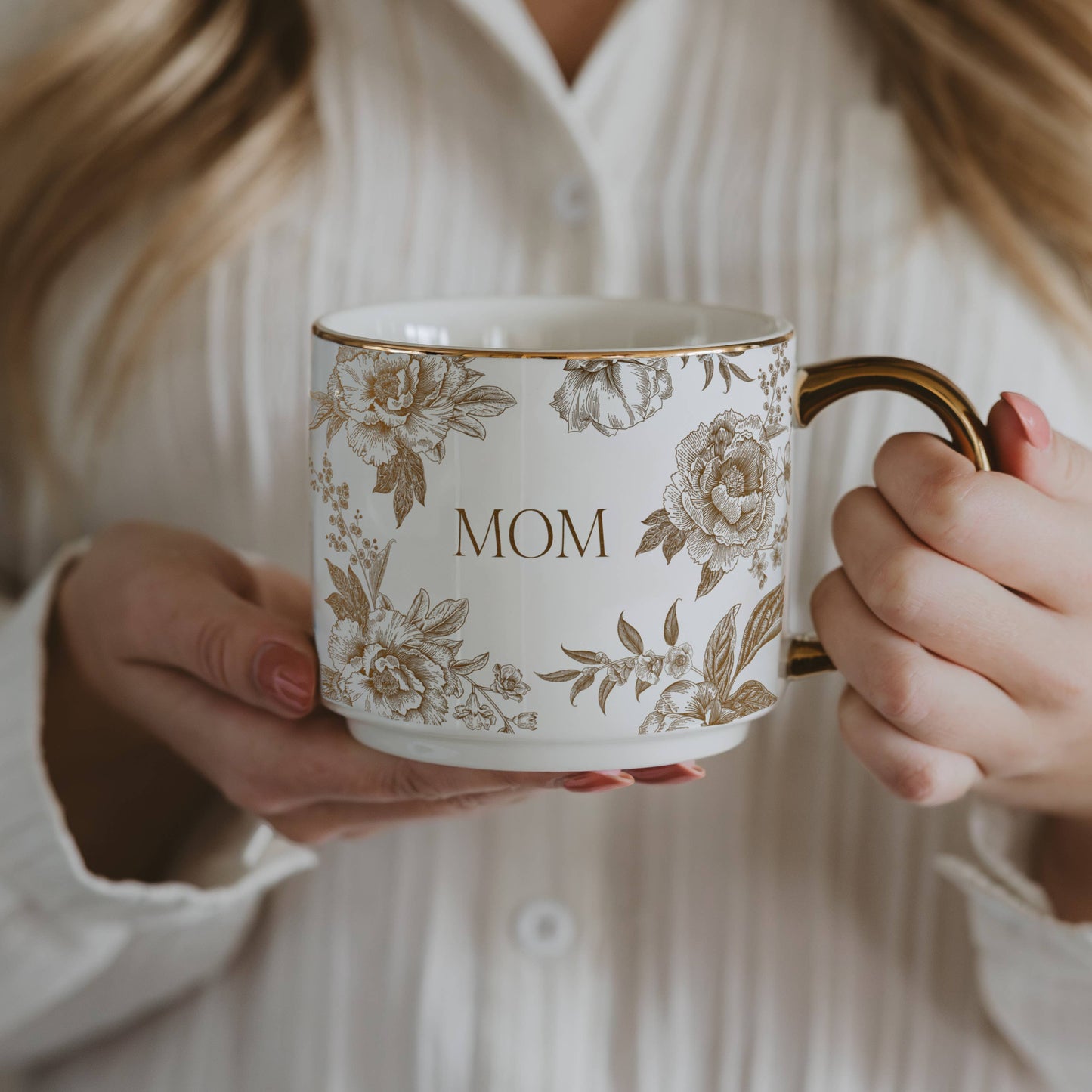 Gold Delft Mom Mug | 14oz Fine Bone China, Real Gold Accents | Mother's Day & Everyday Gift