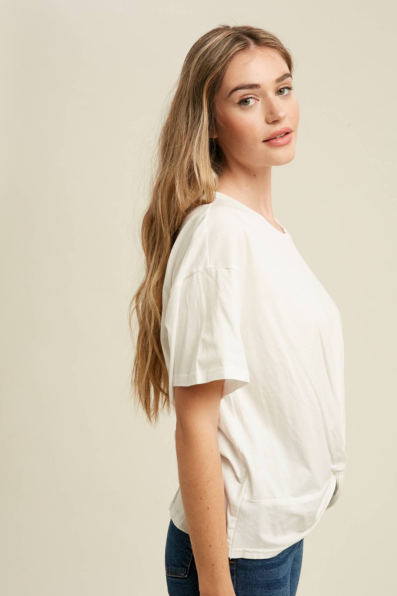 Dressy Twisted Tee Front Relaxed - Soft Cotton Jersey Modest Comfort
