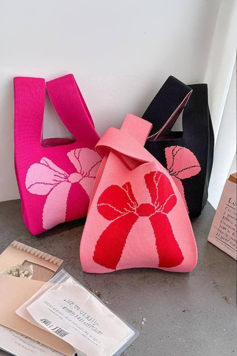 Tote Bag – Bow Ribbon Knitted Knot Texture, Lightweight