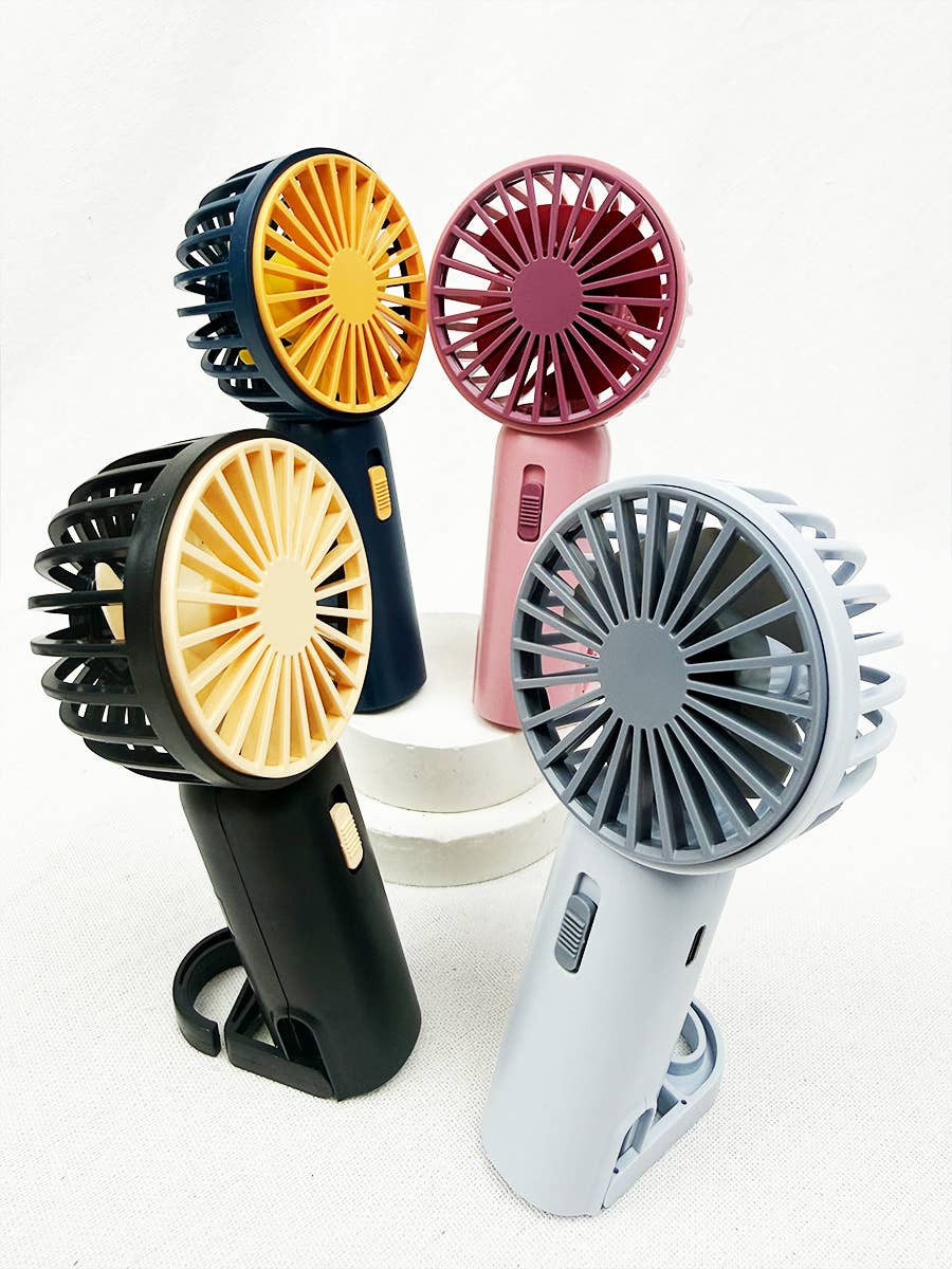 Portable Hand Fan With Pull-Out Stand, USB Rechargeable