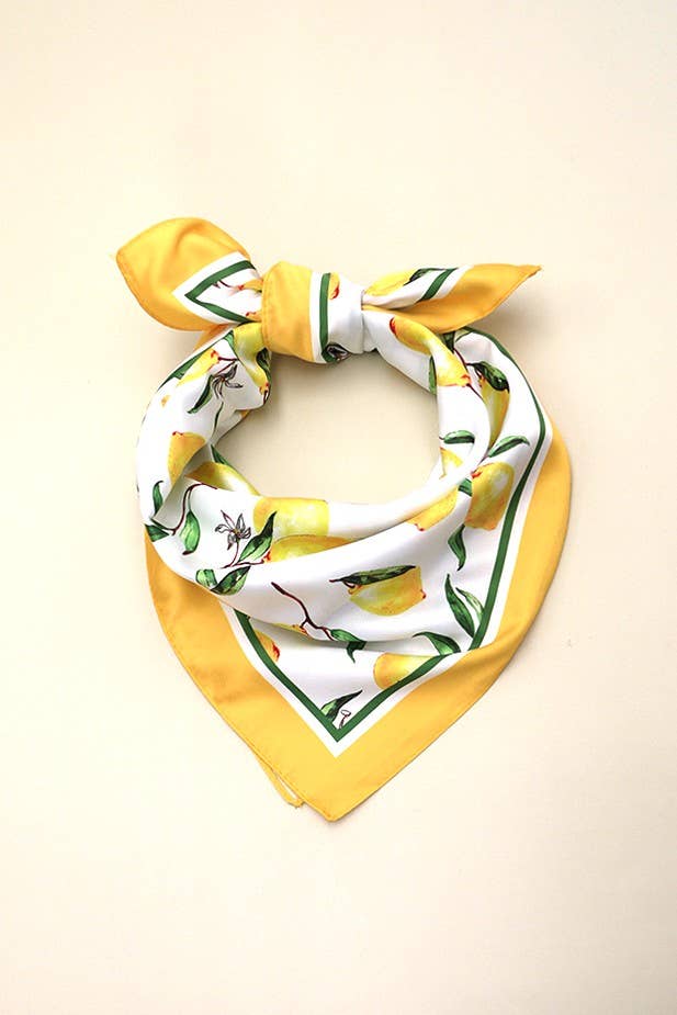 Sunny Bandana Scarf With Silky Feel Lemon Pattern