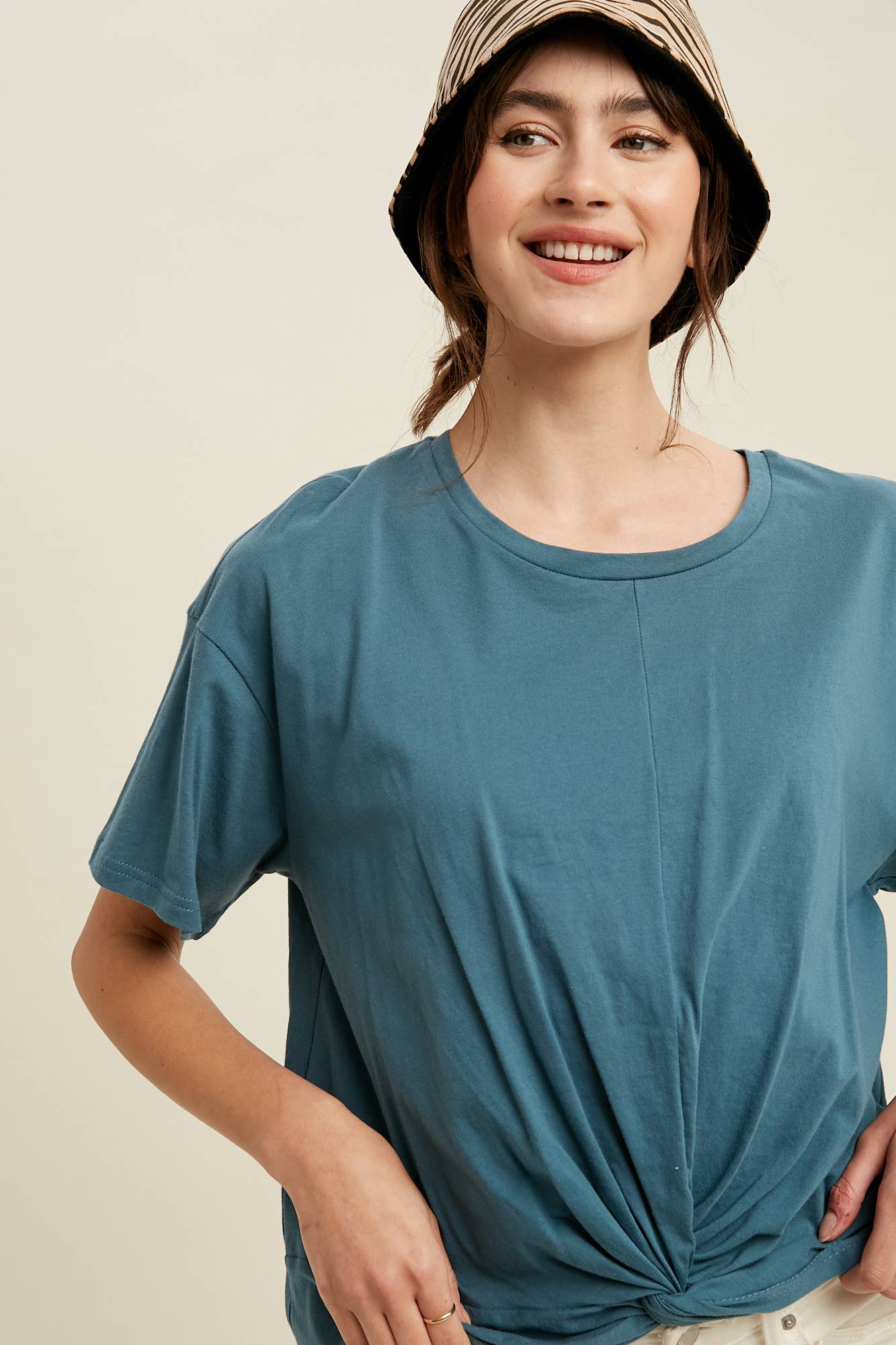 Dressy Twisted Tee Front Relaxed - Soft Cotton Jersey Modest Comfort