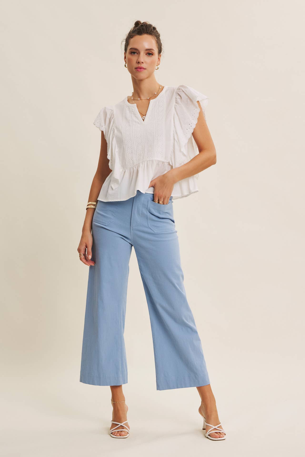 Ankle Pants Modest Seasonless Stretchy Cotton Linen With Pockets Women’s