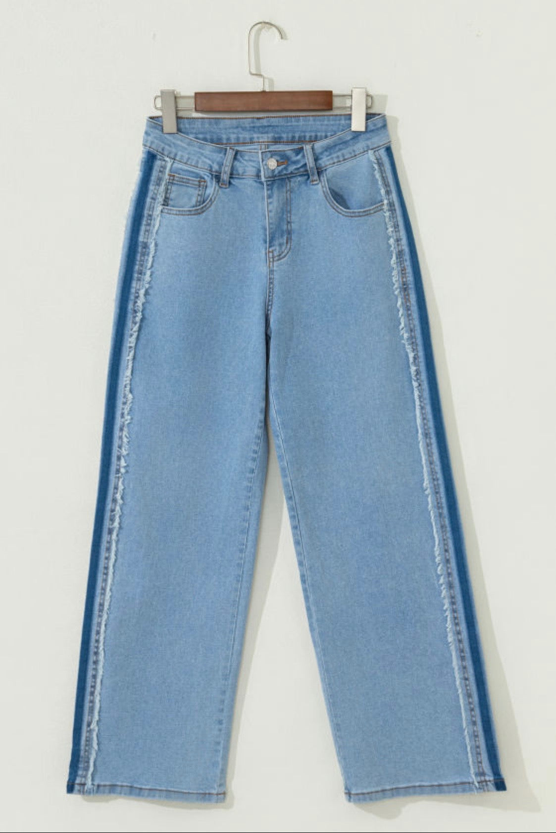 Jeans Le Sage May Beau Blue Contrast Stripe Frayed Panel – Modest Fashion