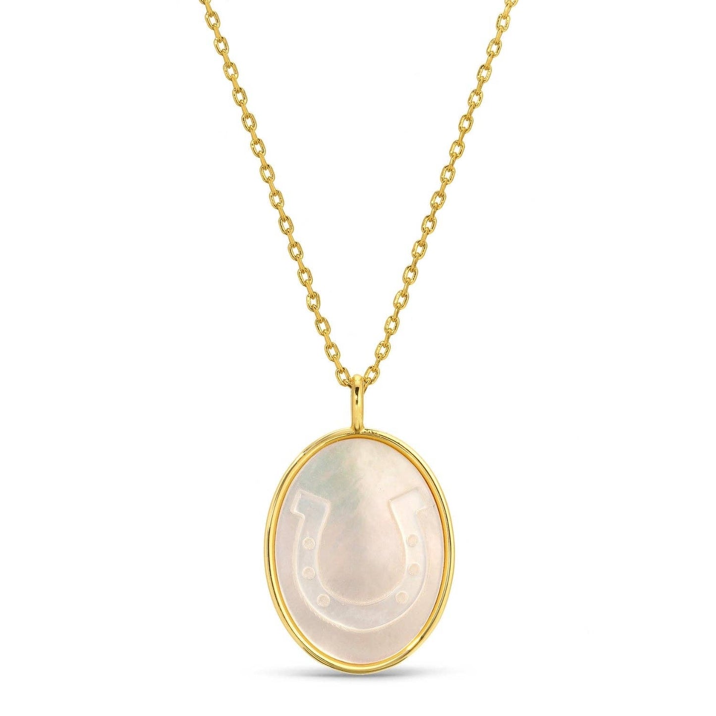 Horseshoe Pendant Necklace - Shell Oval, 18K Gold Plated, Faith-Inspired