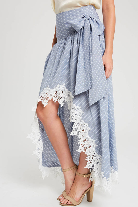 Wrap Maxi Skirt With Striped Lace Trim Fun Flirty Skirt