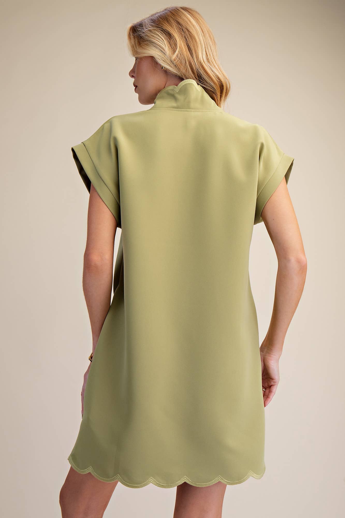 Mini Dress With Embroidered Scallop Trim V Neck And Hem Cap Sleeves - Super Cute