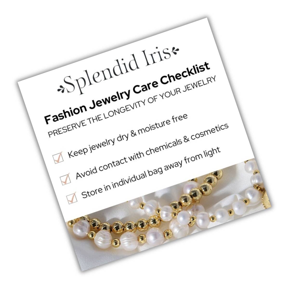 Jewelry Care Card For Fashion Jewelry Maintenance Tips For Her Graceful Gift