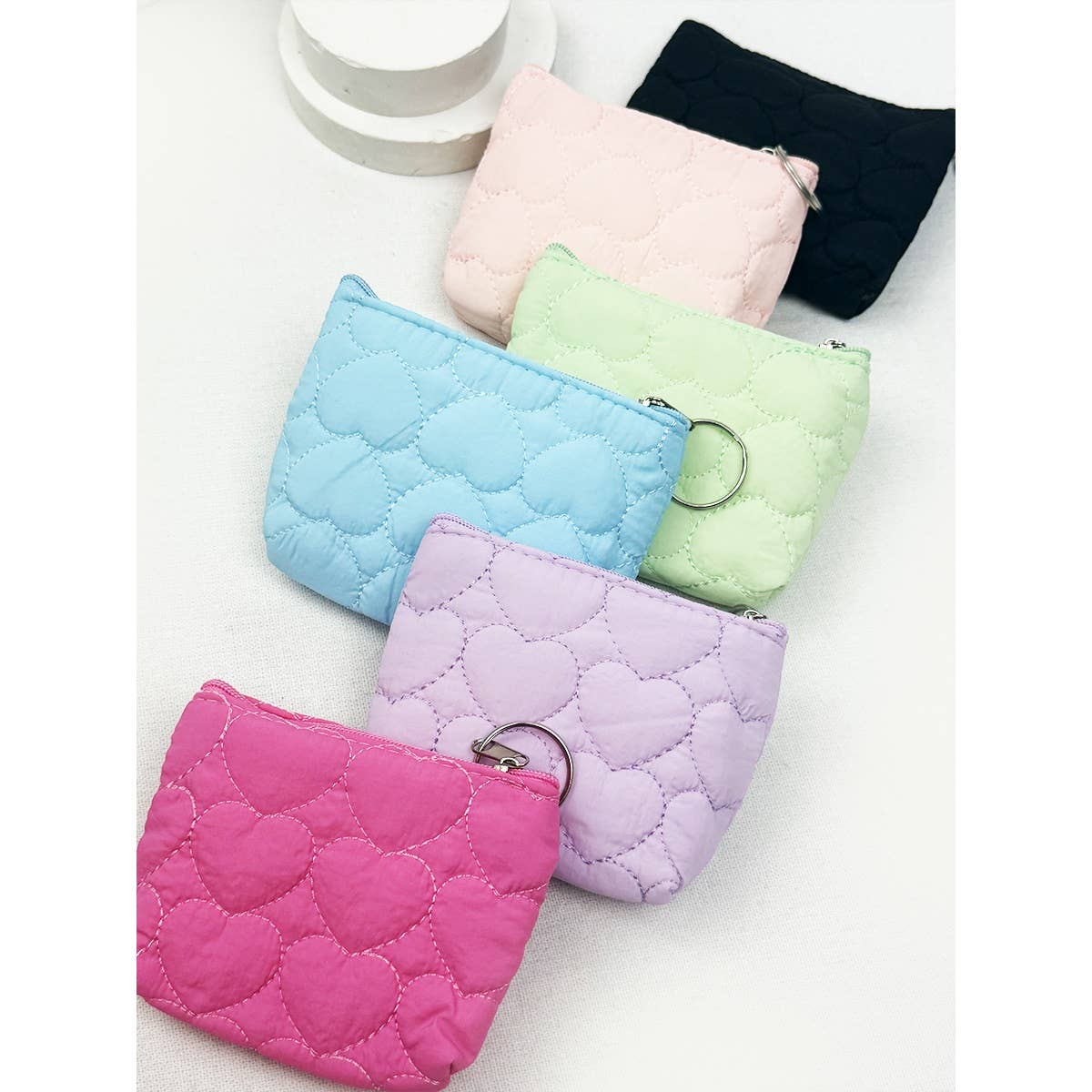 Coin Purse With Key Ring Heart Embossed Detail Mini Size Assorted Colors