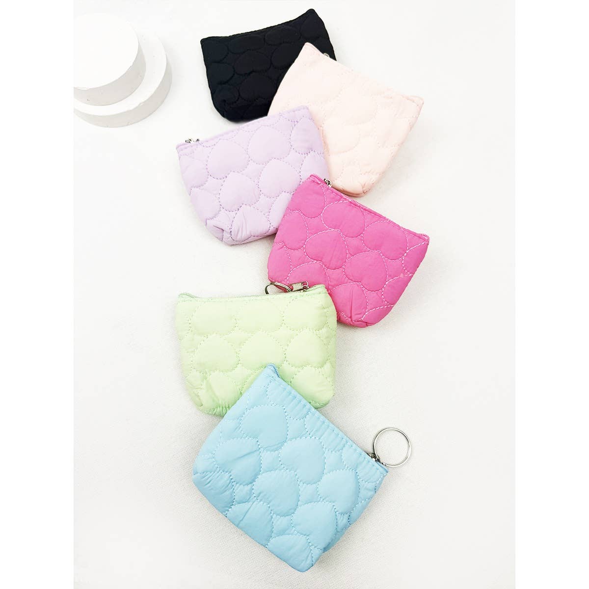 Coin Purse With Key Ring Heart Embossed Detail Mini Size Assorted Colors