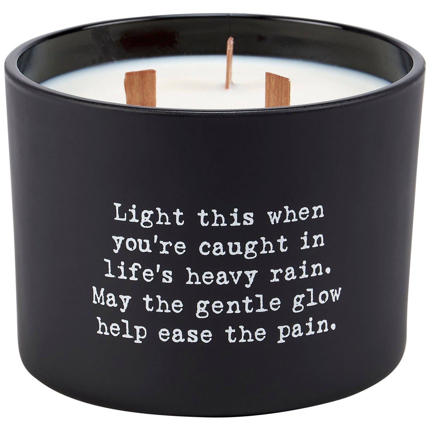 Poetry Candle With Typewriter Poem On Matte Black Glass, 3 Wooden Wicks