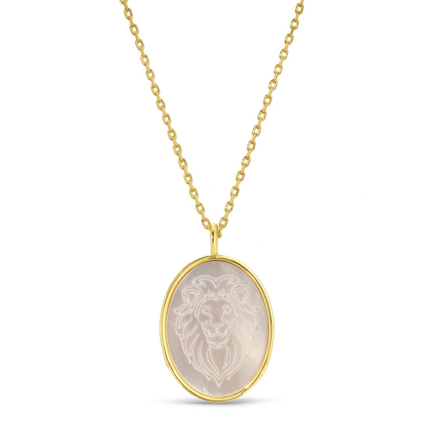 Pendant Necklace Lion Etched Shell Oval Symbol Of Courage For Women Faith Based