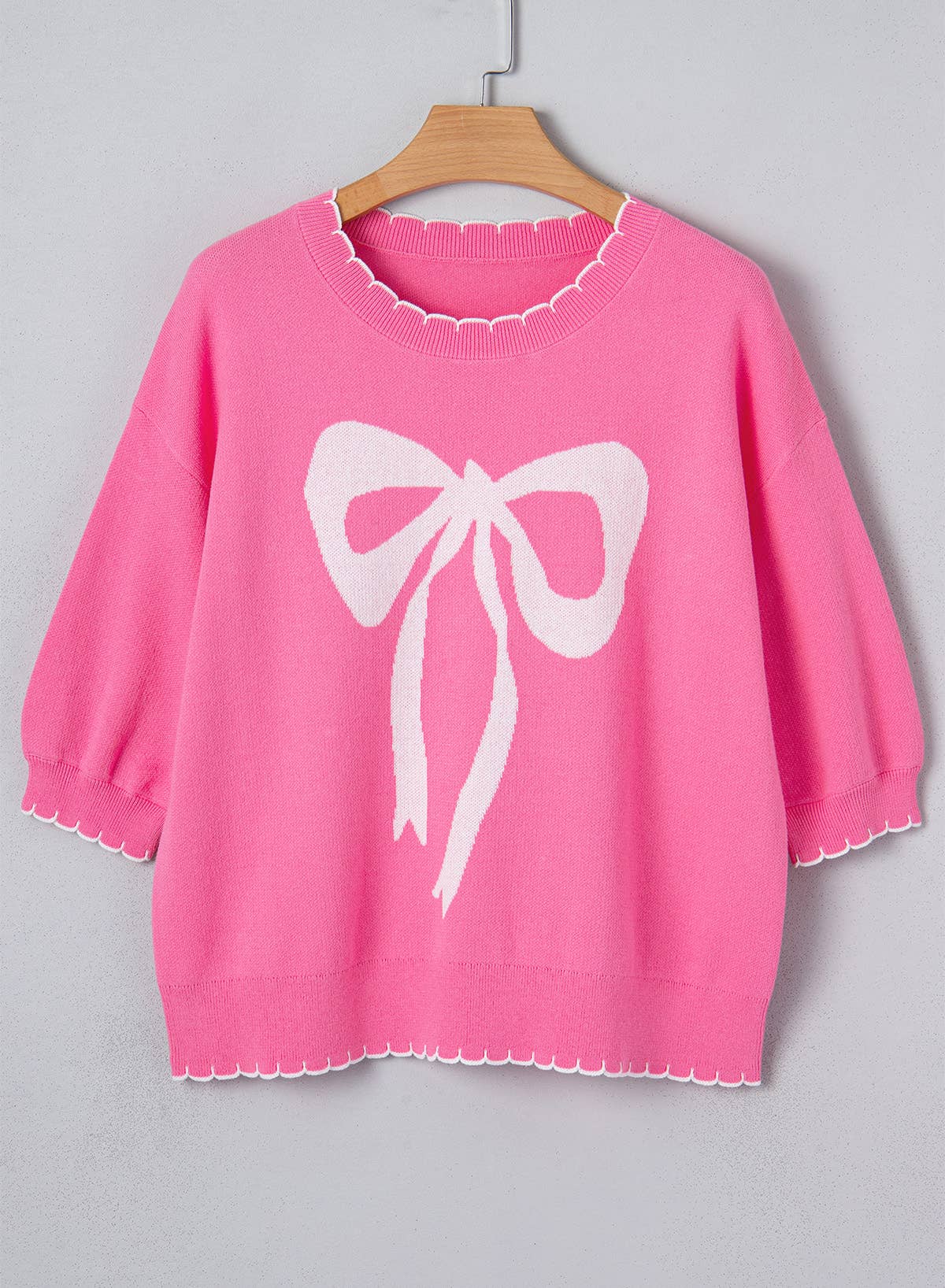 Le Sage May Sweater Modest Ribbon Bow Stitch Trim - Drop Shoulder, Sachet Pink