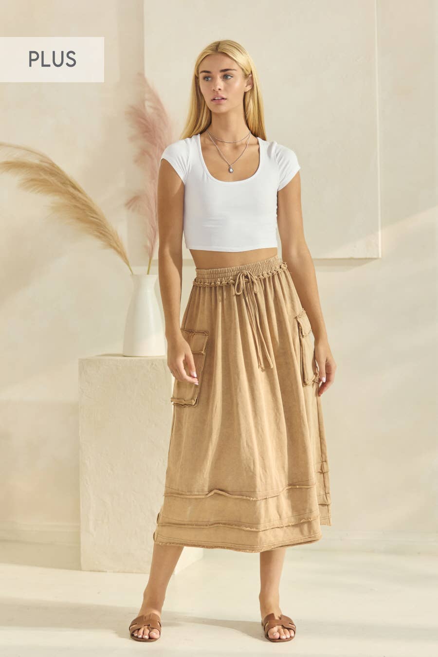 Skirt Plus Size Acid Washed French Terry Modest With Cargo Pockets And Seam Detail