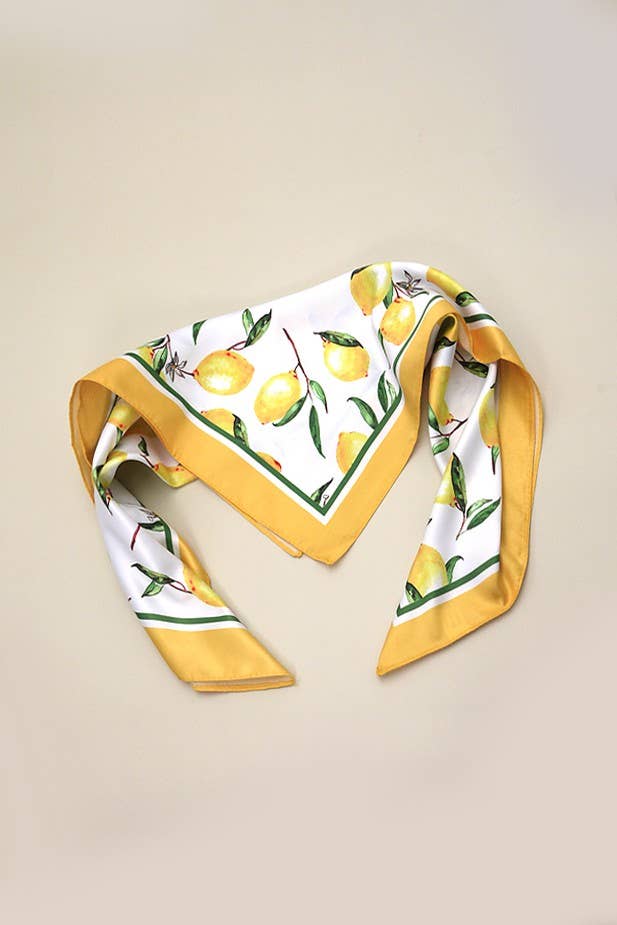 Sunny Bandana Scarf With Silky Feel Lemon Pattern