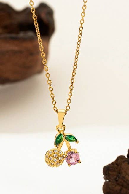 Fruit Pendant Necklace With 18K Gold Finish Stainless Steel Non Tarnish Gifts For Her