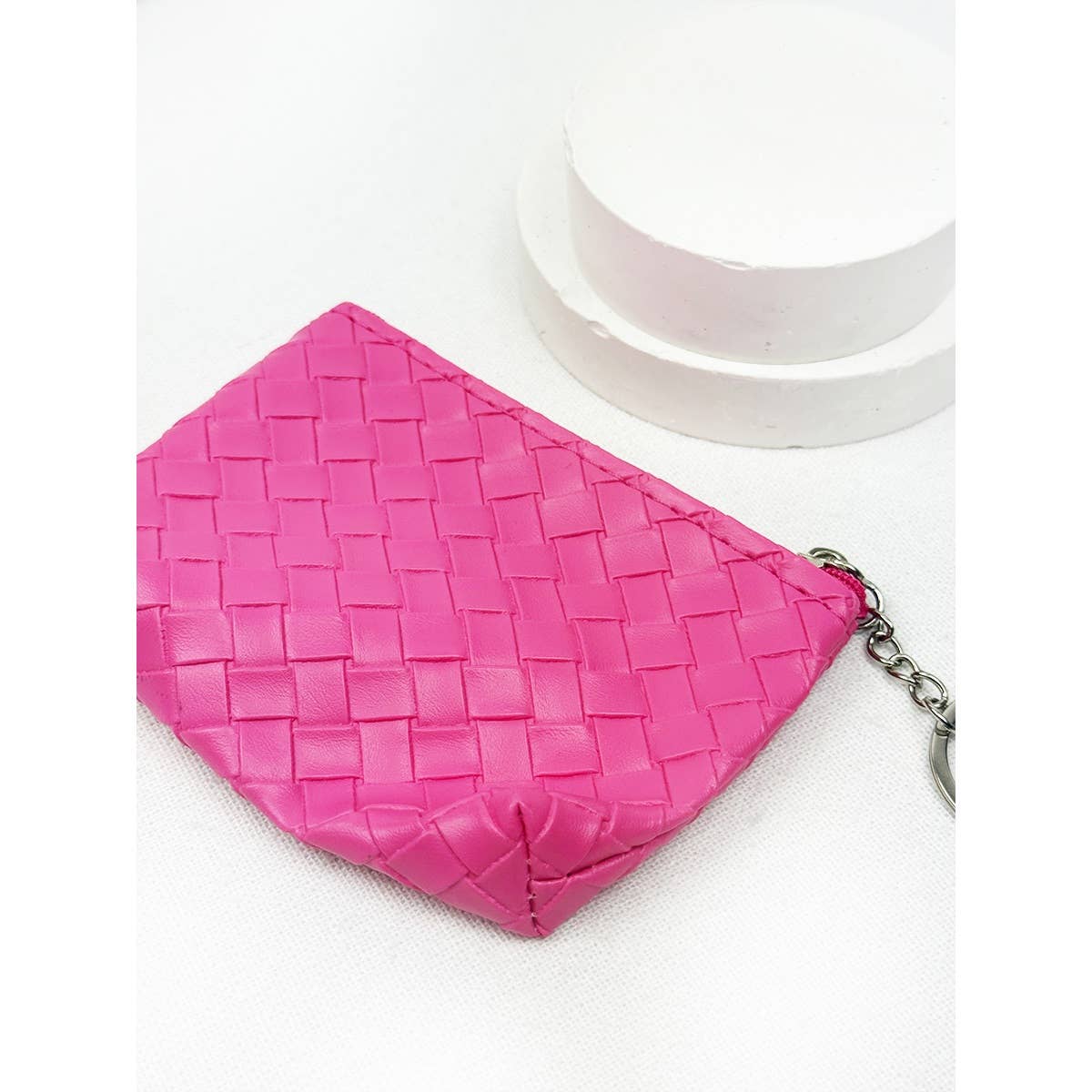 Coin Purse With Key Ring, Weave Pattern Detail, Assorted Colors