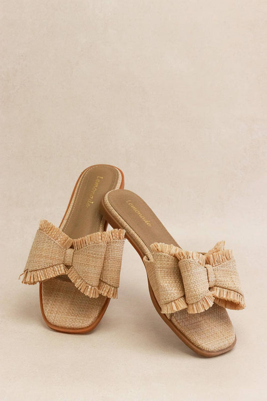 Sandals Raffia Bow Resort Stay Beachy Summer Flat Natural Tone