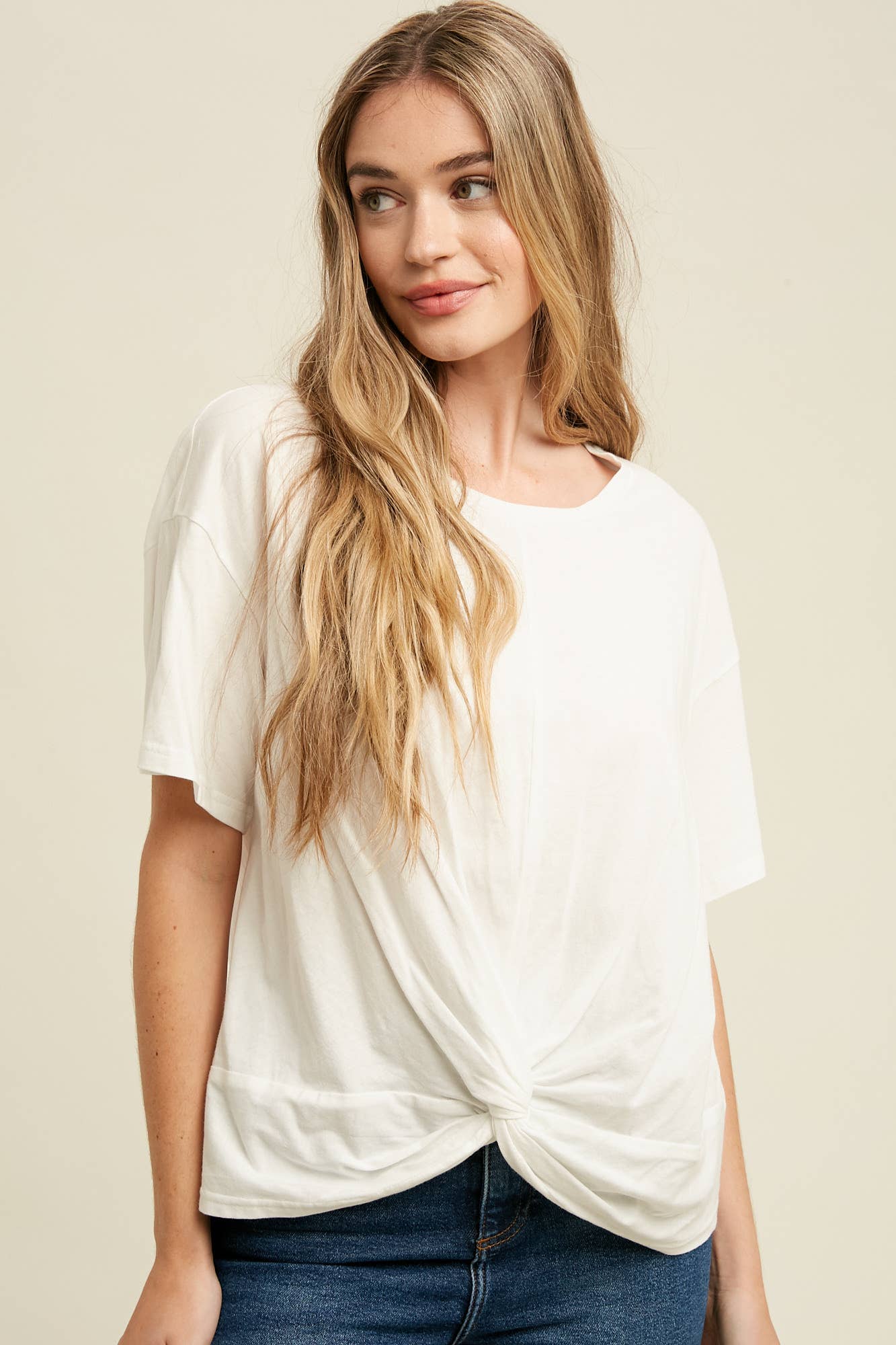 Dressy Twisted Tee Front Relaxed - Soft Cotton Jersey Modest Comfort
