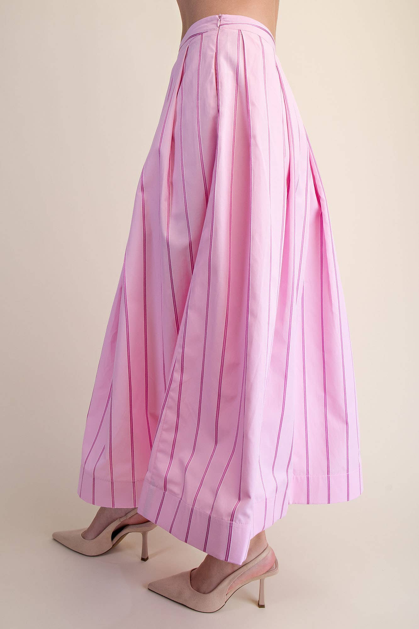 Midi Skirt Pleated Stripe With Pockets Modest Boutique Style
