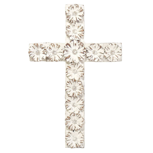 Wall Cross White Floral Resin 10 Inch Decor For Christian Gifts