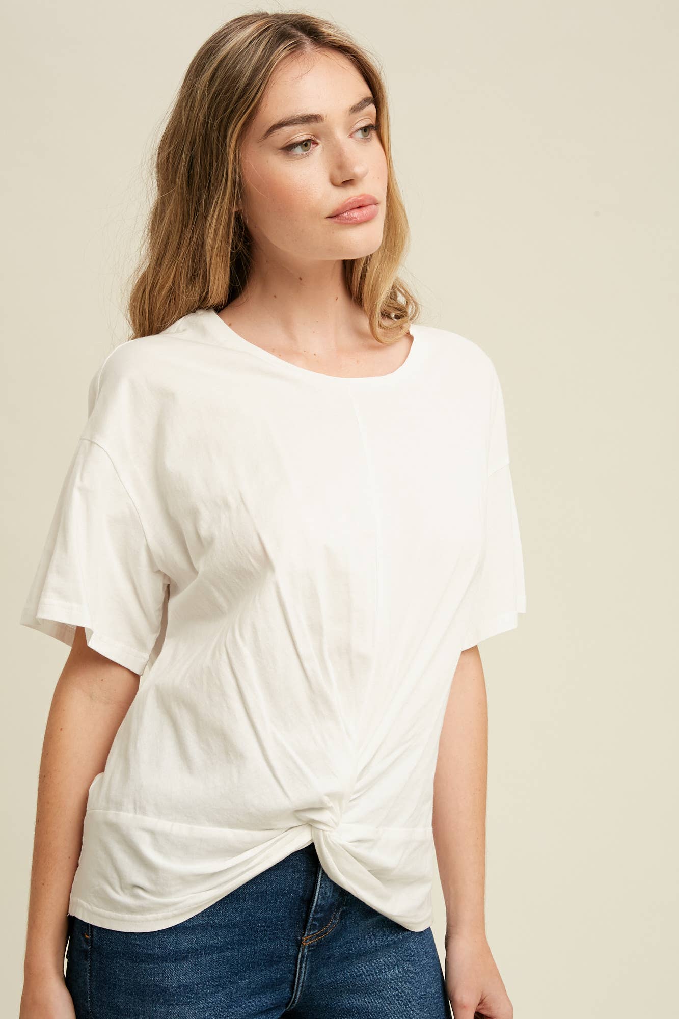 Dressy Twisted Tee Front Relaxed - Soft Cotton Jersey Modest Comfort