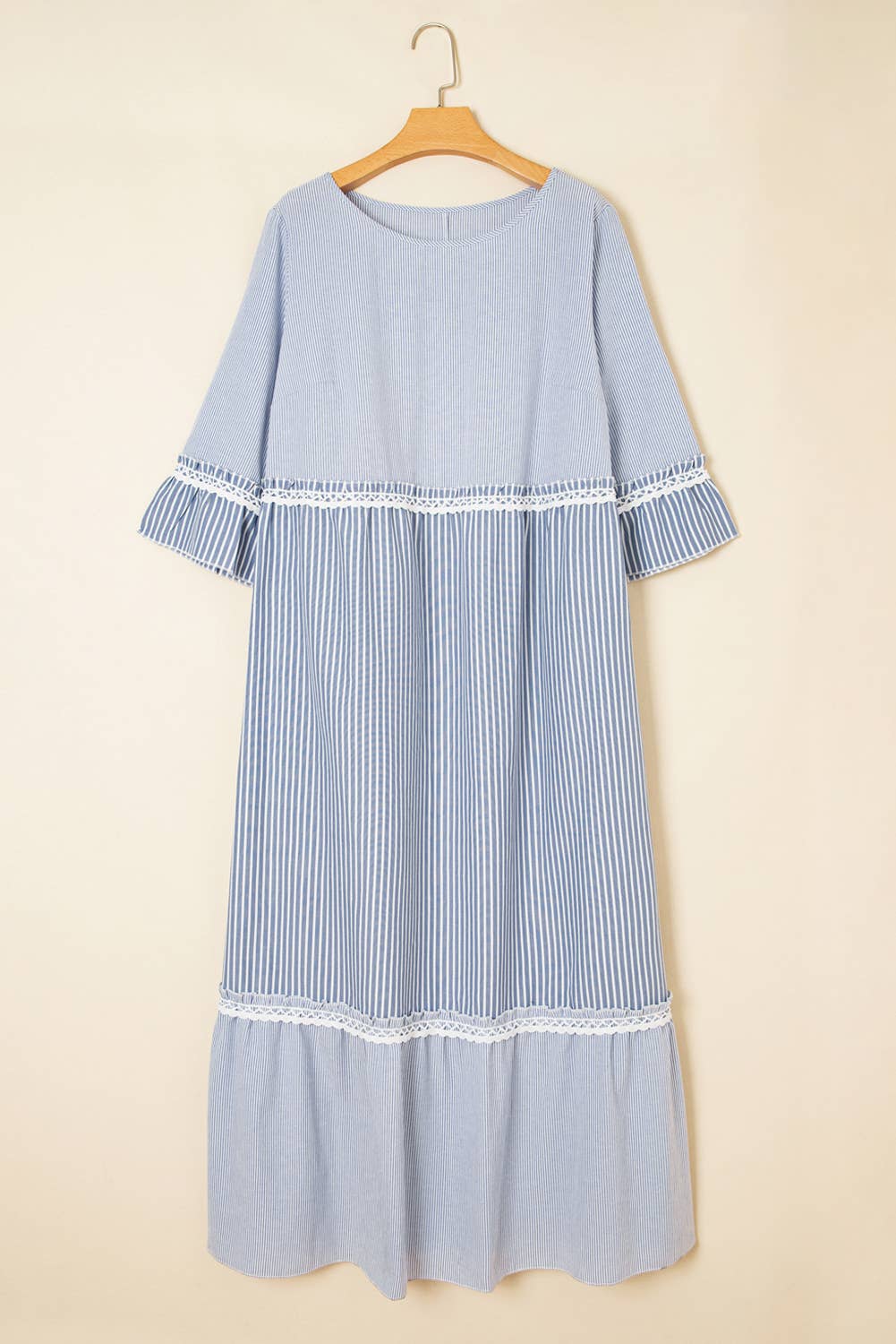 Shift Dress With Stripe Crisscross Lace Patch S-3X