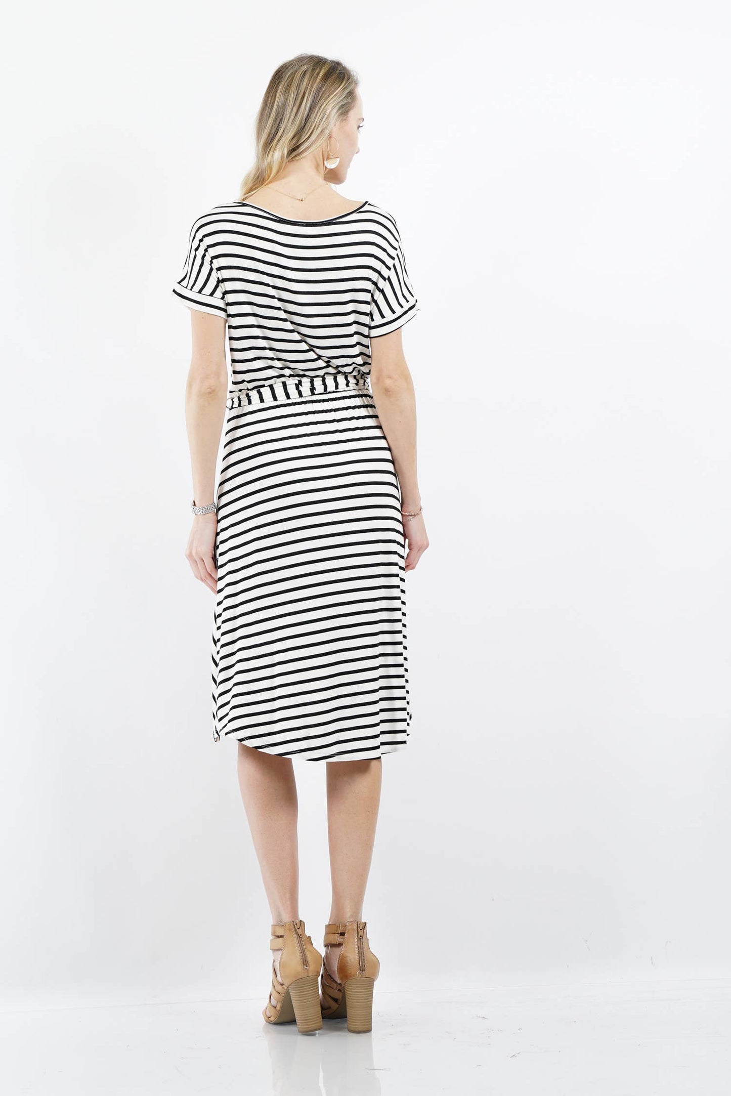 Tie At Waist Everyday Midi Dress - Modest, Tulip Hem